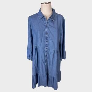 BLL Beach Lunch Lounge Collection XL Blue Lyocell Chambray Dress Button Front